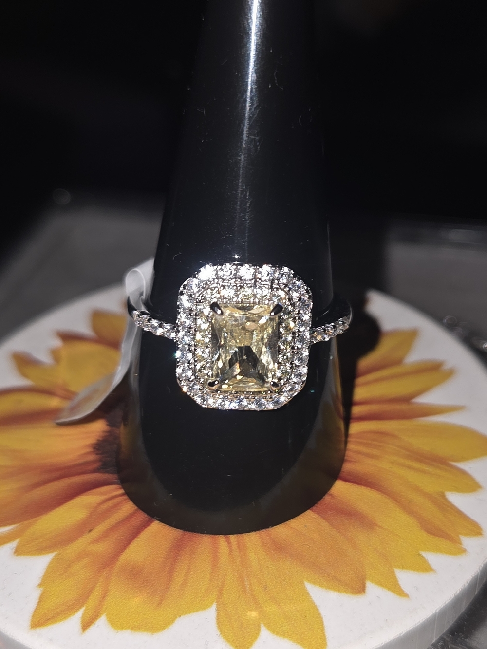 Yellow Halo Square-Cut Ring with White Pavé Frame